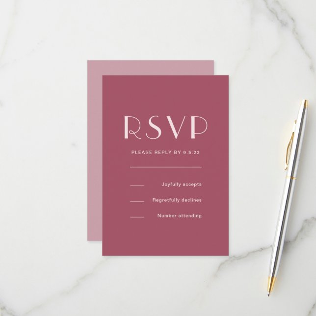 Monochromatic Burgundy Rose Wedding RSVP Card (Front/Back In Situ)