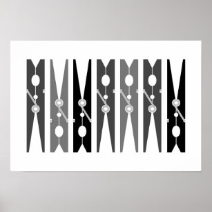 Monochromatic Clothes Pins Laundry Room Art Poster