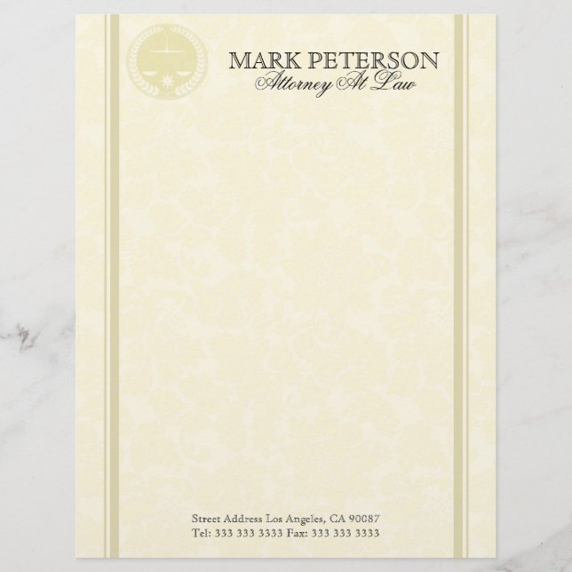 Monochromatic Damasks Attorney In Law Custom Letterhead (Front)