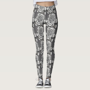 Monochromatic Dark Gray Roses Leggings