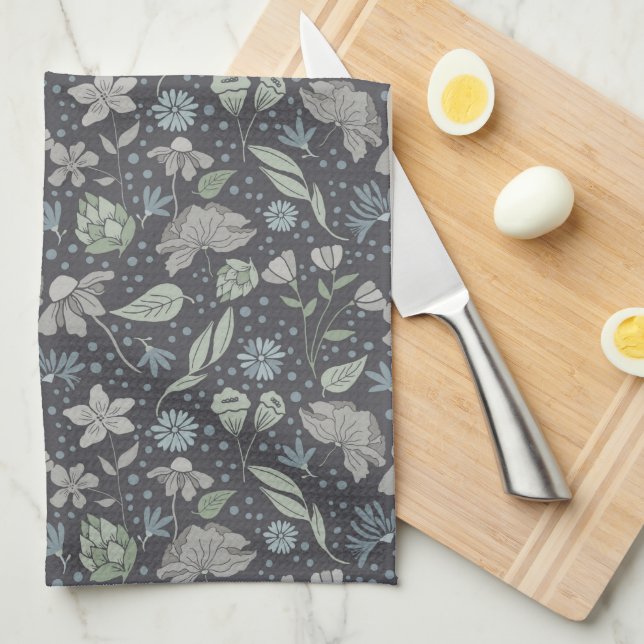 Monochromatic Ditsy Flowers  Tea Towel (Quarter Fold)