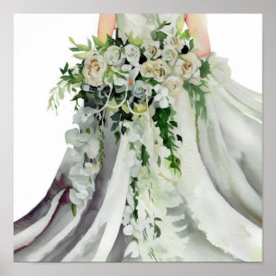 Monochromatic Elegance,Bridal Cascading Bouquet 1, Poster