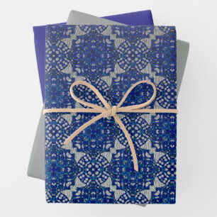 Monochromatic Faux Blue Grey Design Wrapping Paper Sheet