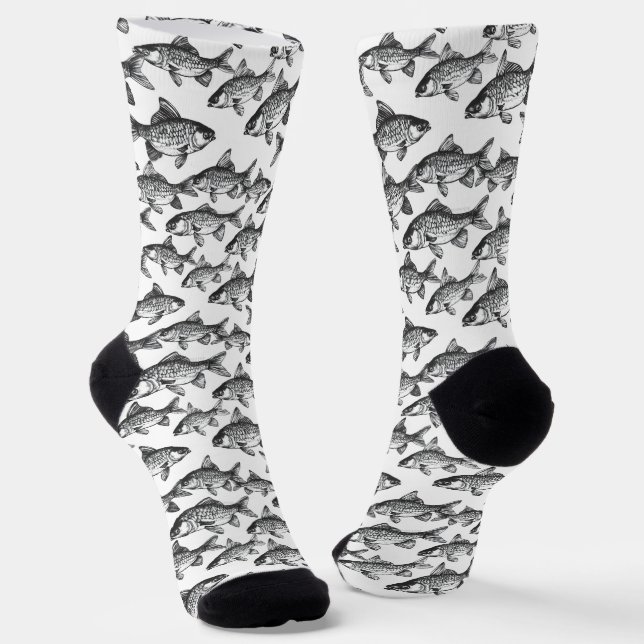 Monochromatic Fish Pattern Socks (Angled)