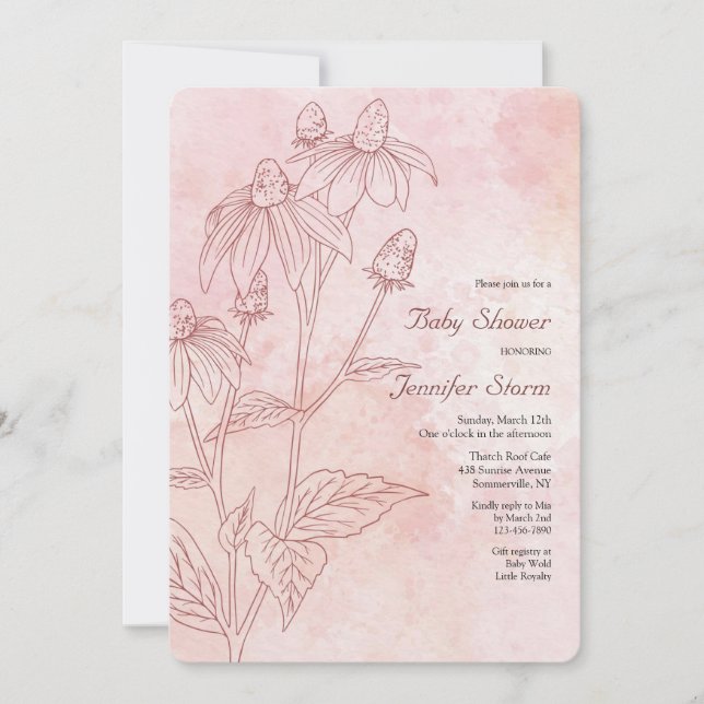 Monochromatic Floral Baby Shower Invitation (Front)