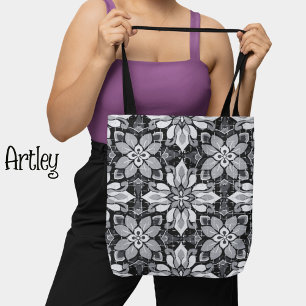 Monochromatic floral pattern bag, Black and white Tote Bag