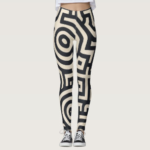 monochromatic geometric maze leggings