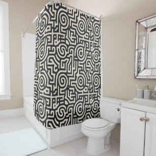 monochromatic geometric maze shower curtain