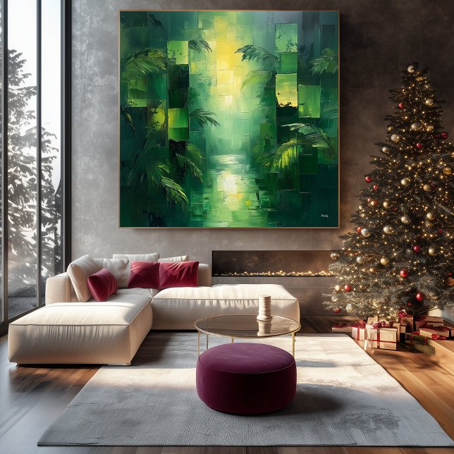 Monochromatic Green Abstract Jungle Landscape Canvas Print (Creator Uploaded)