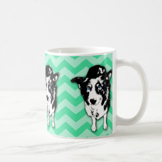 Monochromatic Green Chevron Border Collie Mug