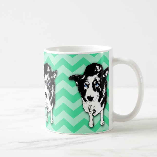Monochromatic Green Chevron Border Collie Mug (Right)