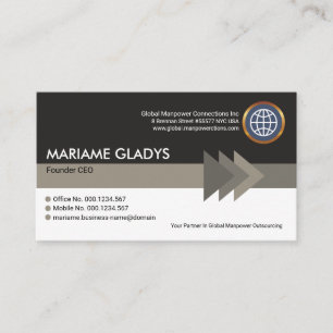 Monochromatic Grey Arrowheads Stripe Founder CEO Business Card