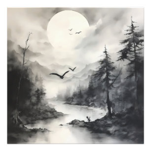Monochromatic Landscape Ink Painting Photo Print