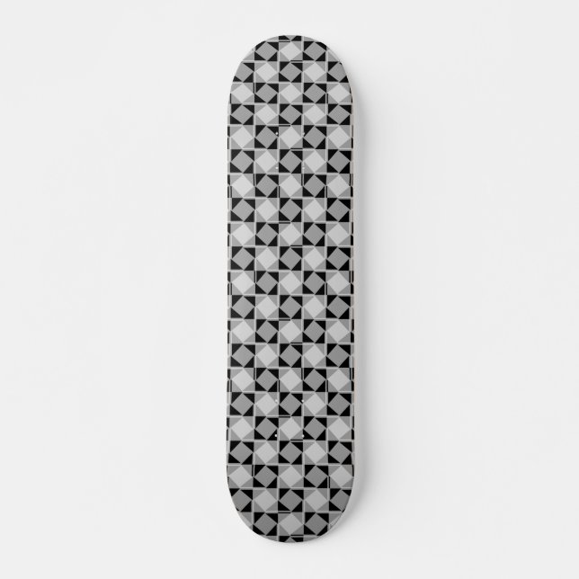 Monochromatic Modern Chequered Geometric Pattern Skateboard (Front)