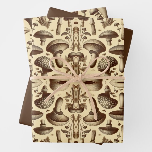 Monochromatic Mushrooms Wrapping Paper Sheet (In situ)