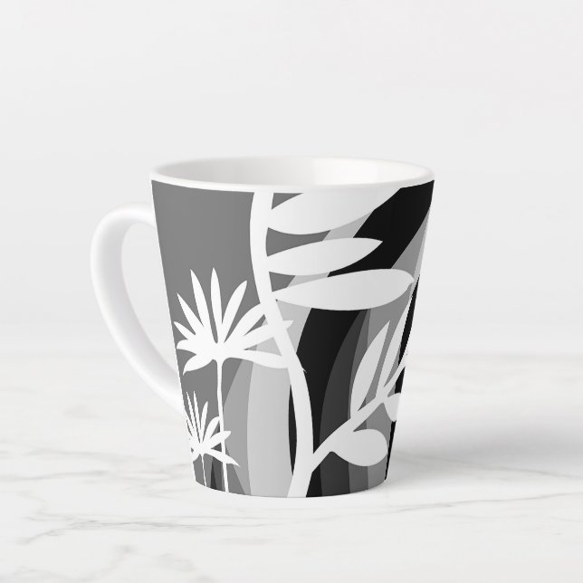 Monochromatic Plant Print  Latte Mug (Left Angle)