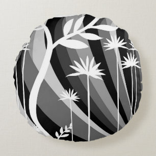 Monochromatic Plant Print  Round Cushion