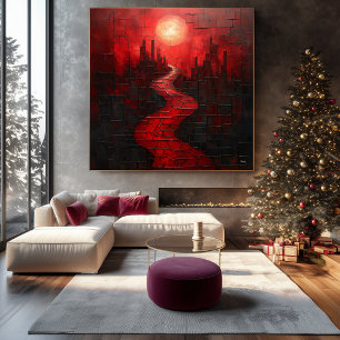 Monochromatic Red Abstract Cityscape with Pathway Canvas Print