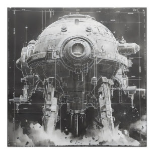 Monochromatic Sci-Fi Blueprint Photo Print