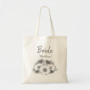Monochromatic Simplistic Flowered Bridal Tote Bag