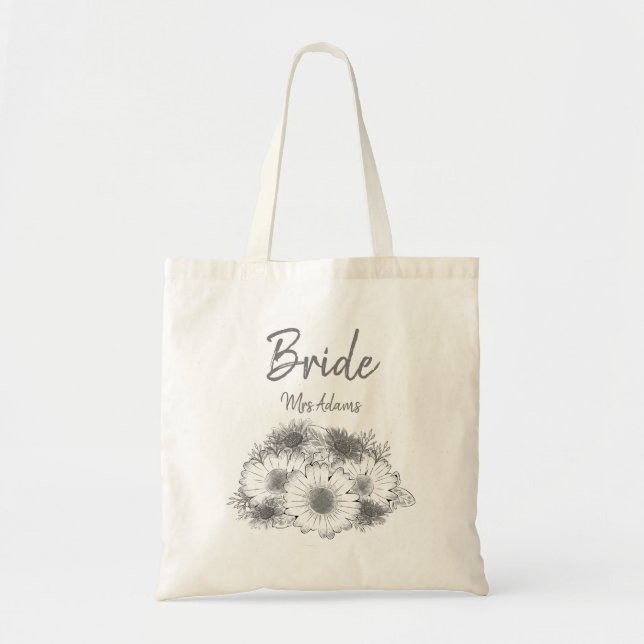 Monochromatic Simplistic Flowered Bridal  Tote Bag (Front)