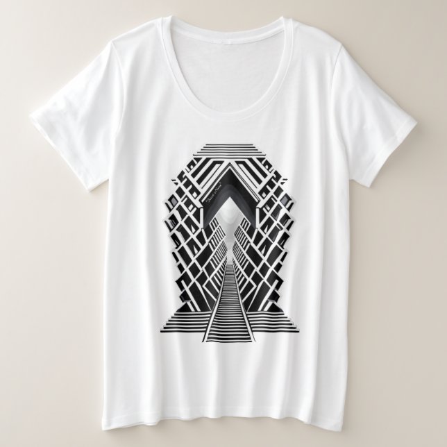 Monochromatic Stairway: Obelisk of Contrasts Plus Size T-Shirt (Design Front)