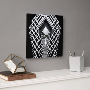 Monochromatic Stairway: Obelisk of Contrasts Square Wall Clock