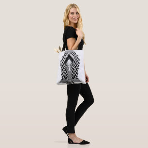 Monochromatic Stairway: Obelisk of Contrasts Tote Bag