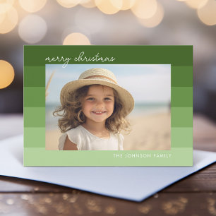 Monochromatic Stripes - Green - 1 Photo Merry Holiday Card