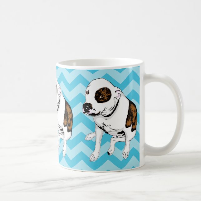 Monochromatic Teal Chevron Pit Bull Terrier Mug (Right)