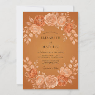 Monochromatic Terracotta Wreath Wedding Invitation