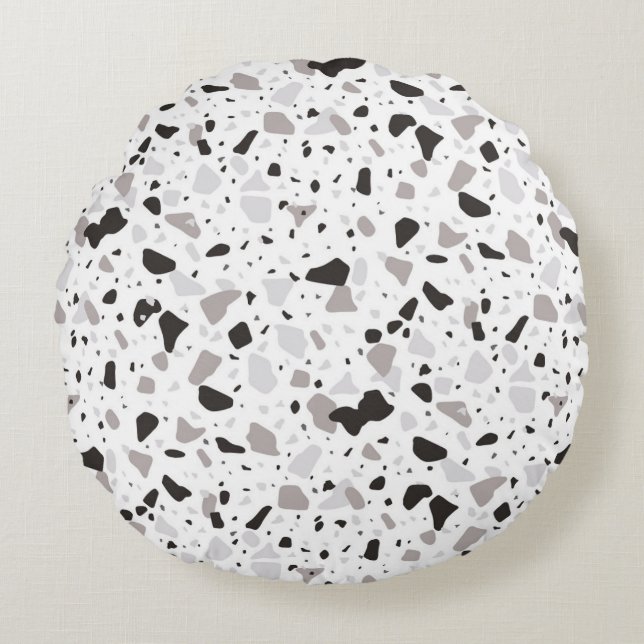 Monochromatic Terrazzo Pattern Round Cushion (Front)