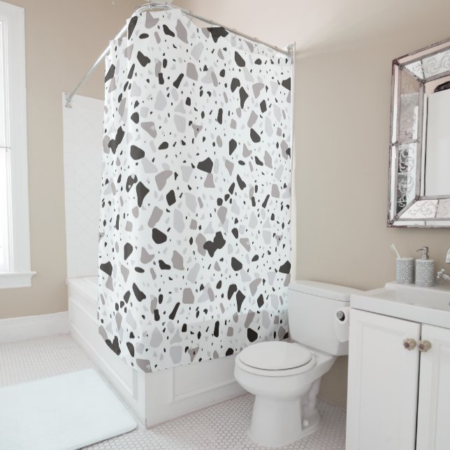 Monochromatic Terrazzo Pattern Shower Curtain (In Situ)