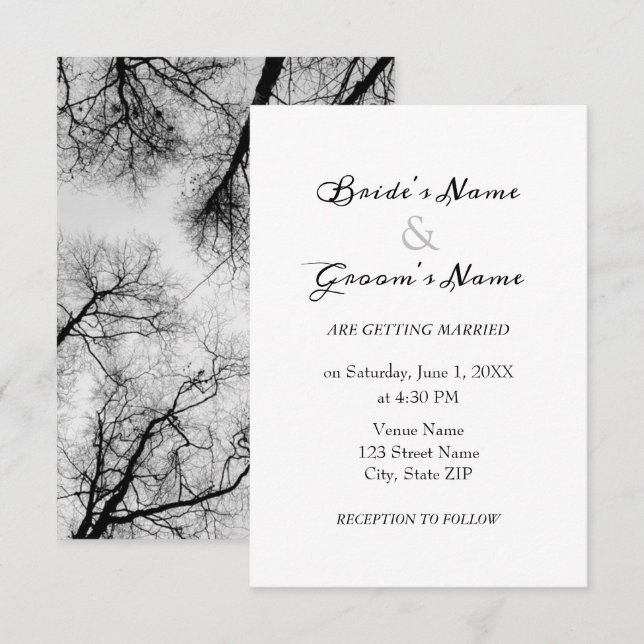 Monochromatic treetops wedding invitation (Front/Back)