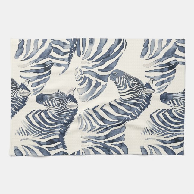 Monochromatic Watercolor Zebras Tea Towel (Horizontal)