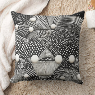 Monochrome Abstract Black White Organic Geometric Cushion