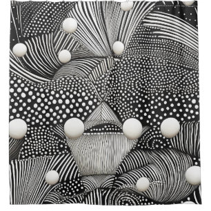 Monochrome Abstract Black White Organic Geometric Shower Curtain