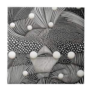 Monochrome Abstract Black White Organic Geometric Tile