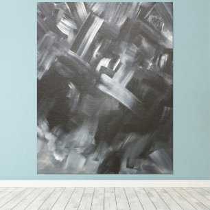 Monochrome Abstract Brushstrokes Black and White Canvas Print