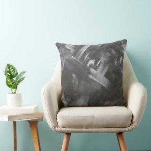 Monochrome Abstract Brushstrokes Black and White Cushion