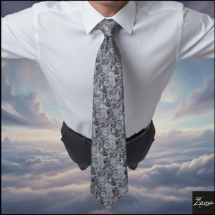 Monochrome Abstract Dense Organic Geometric Repeat Tie