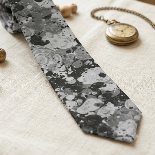 Monochrome Abstract Ink Splatter Tie (A bold black and white ink splatter necktie, a sharp, artistic accessory for a groom or guest.)
