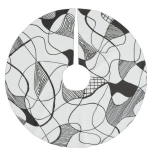 Monochrome Abstract Pen Ink Sketch Brushed Polyester Tree Skirt