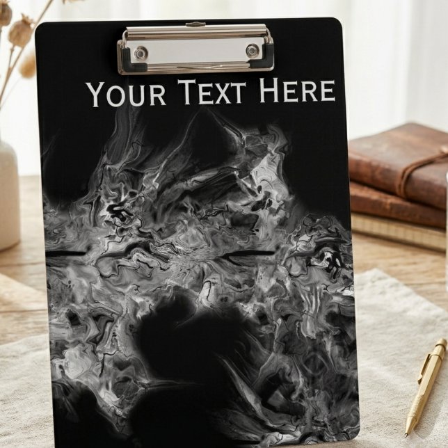 Monochrome Abstract Smoke Modern Art Clipboard (Sophisticated monochrome smoke design clipboard, ideal for a sleek and modern professional workspace)