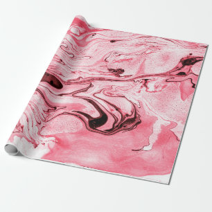 Monochrome Abstract Water Paintbrush,Red Futuristi Wrapping Paper