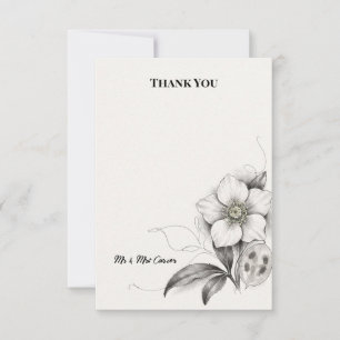Monochrome Anemone Botanical Wedding Thank You Car Card