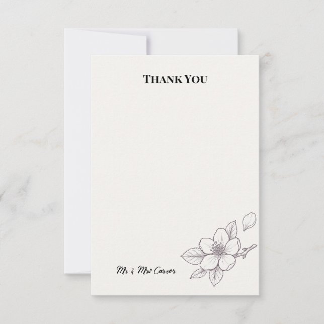 Monochrome Anemone Wedding Thank You Card (Front)