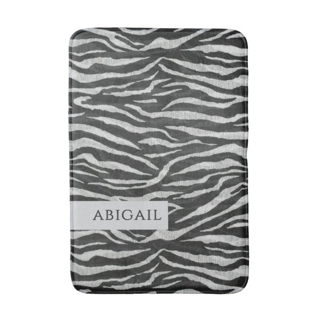 Monochrome Animal Print and Name Bath Mat (Front Vertical)