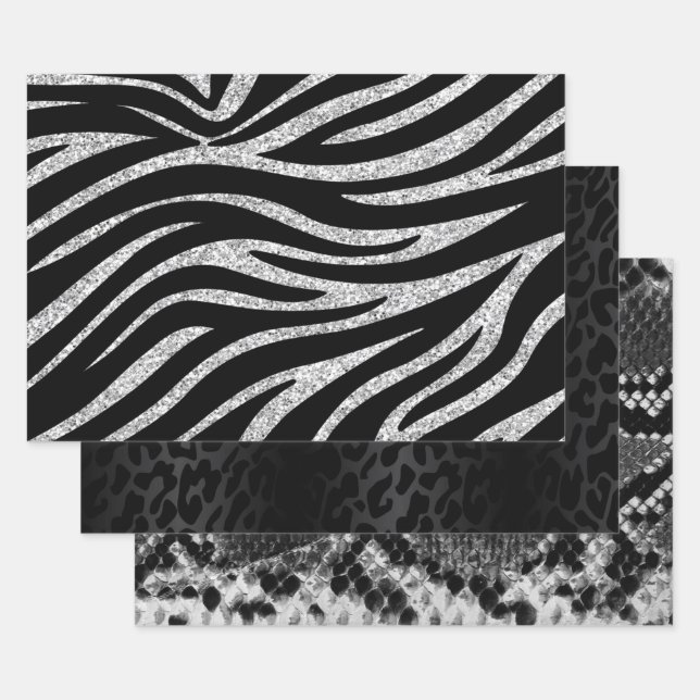 Monochrome Animal Print Collection Wrapping Paper Sheet (Set)