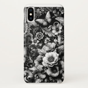 Monochrome Antique Floral with Butterflies Case-Mate iPhone Case
